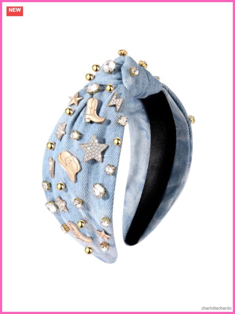 Western Cowgirl Knotted Headband Crystal Jeweled Top Knot Hair Accessory